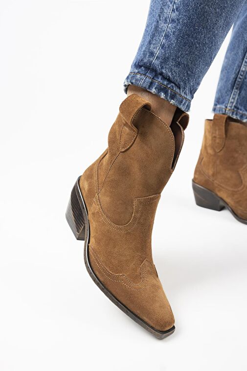 Manijero Ellinor Kadın Hakiki Deri Western Taba Bot - Görsel 3