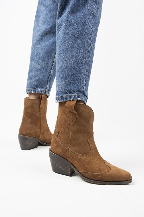 Manijero Ellinor Kadın Hakiki Deri Western Taba Bot - Görsel 4