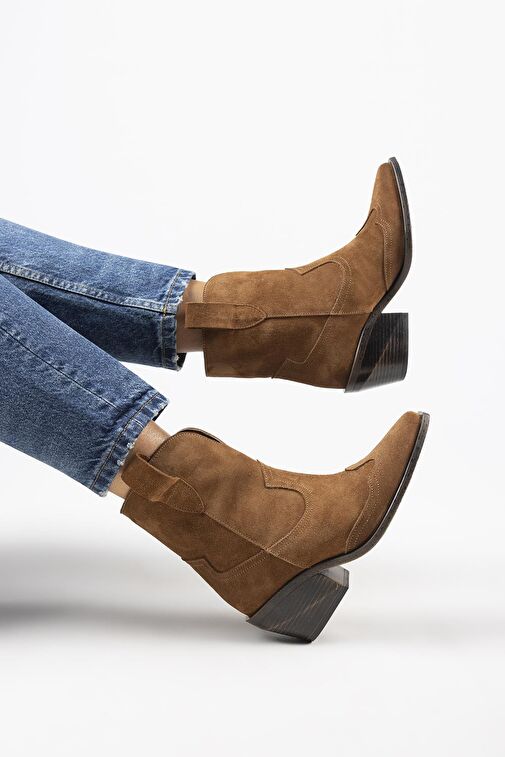 Manijero Ellinor Kadın Hakiki Deri Western Taba Bot - Görsel 5