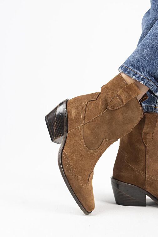 Manijero Ellinor Kadın Hakiki Deri Western Taba Bot - Görsel 6