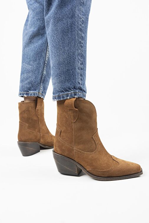 Manijero Ellinor Kadın Hakiki Deri Western Taba Bot - Görsel 8