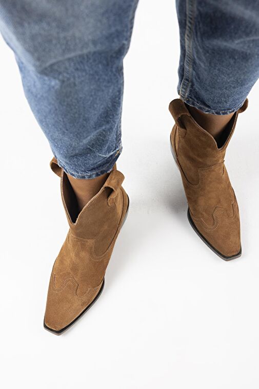 Manijero Ellinor Kadın Hakiki Deri Western Taba Bot - Görsel 9