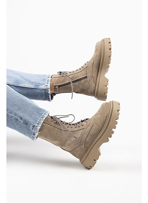 Manijero Diane Kadın Hakiki Deri Bağcıklı Vizon Bot - Görsel 5