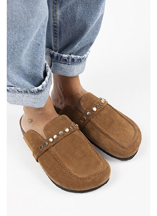 Manijero Bonita 2 Kadın Hakiki Deri Troklu Sabo Taba Terlik - Görsel 8