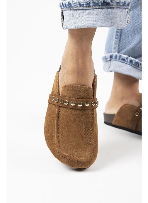 Manijero Bonita 2 Kadın Hakiki Deri Troklu Sabo Taba Terlik - Görsel 7