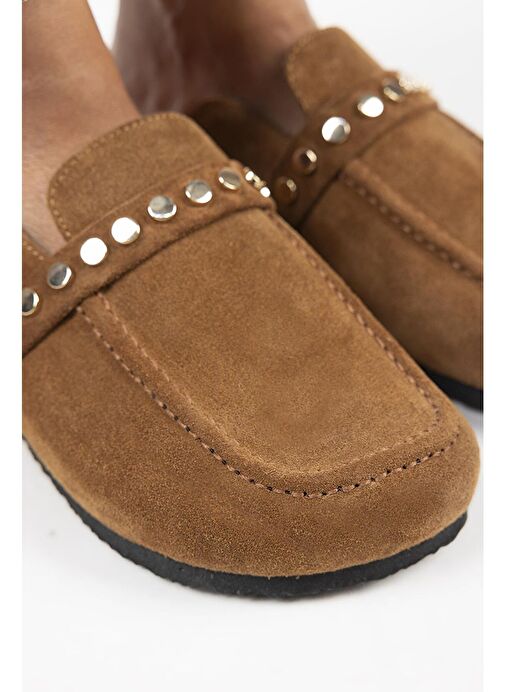 Manijero Bonita 2 Kadın Hakiki Deri Troklu Sabo Taba Terlik - Görsel 6