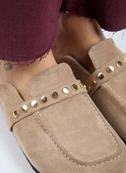 Manijero Bonita 2 Kadın Hakiki Deri Troklu Sabo Vizon Terlik - Görsel 5