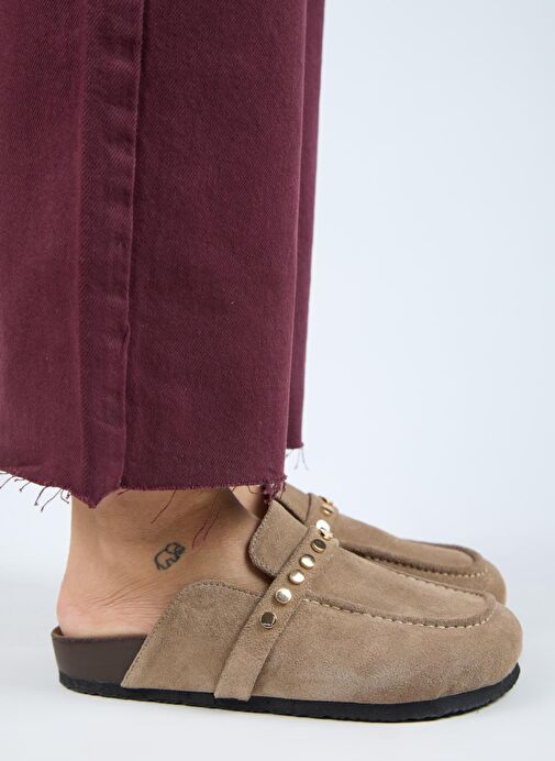 Manijero Bonita 2 Kadın Hakiki Deri Troklu Sabo Vizon Terlik - Görsel 3