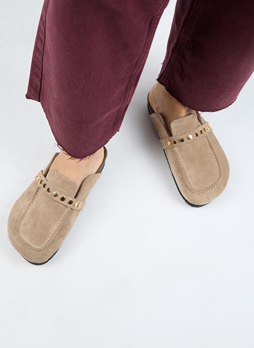 Manijero Bonita 2 Kadın Hakiki Deri Troklu Sabo Vizon Terlik - Görsel 8