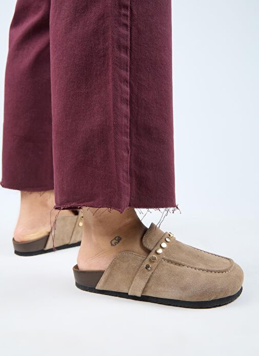 Manijero Bonita 2 Kadın Hakiki Deri Troklu Sabo Vizon Terlik - Görsel 7