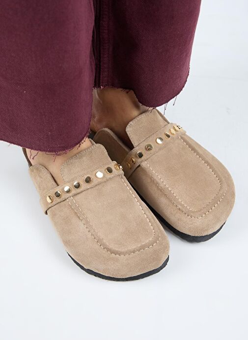 Manijero Bonita 2 Kadın Hakiki Deri Troklu Sabo Vizon Terlik - Görsel 4