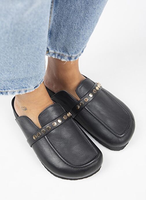 Manijero Siyah Kadın Deri Terlik MNJ.155.04 - Görsel 4