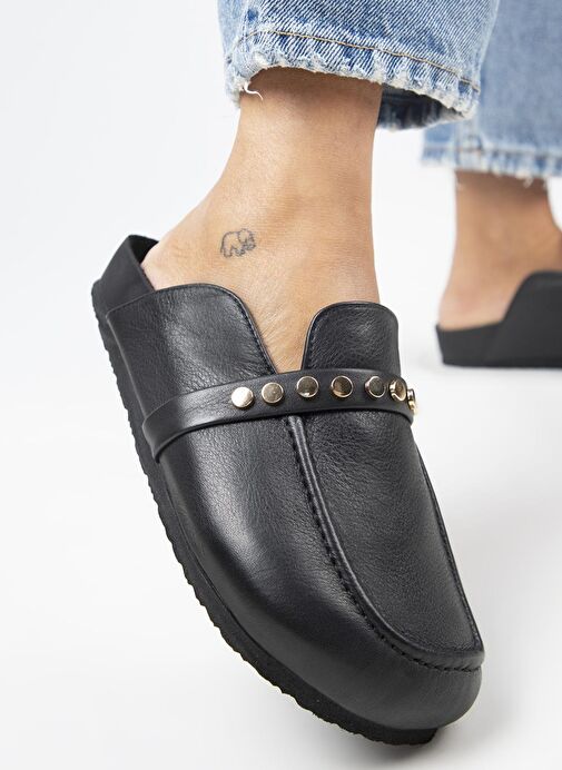 Manijero Siyah Kadın Deri Terlik MNJ.155.04 - Görsel 6