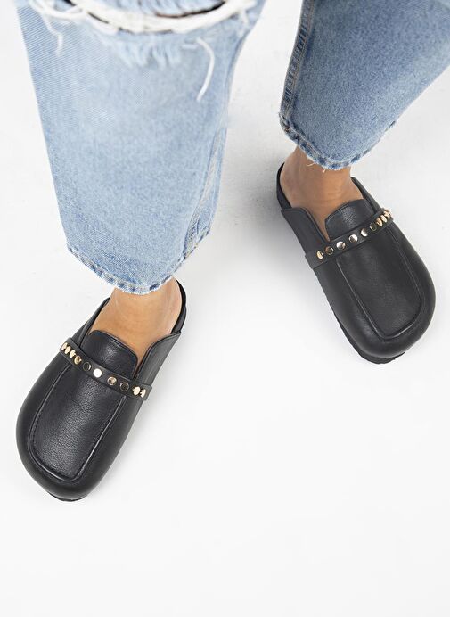 Manijero Siyah Kadın Deri Terlik MNJ.155.04 - Görsel 2