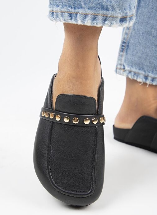 Manijero Siyah Kadın Deri Terlik MNJ.155.04 - Görsel 7