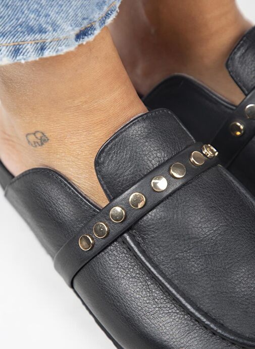 Manijero Siyah Kadın Deri Terlik MNJ.155.04 - Görsel 5