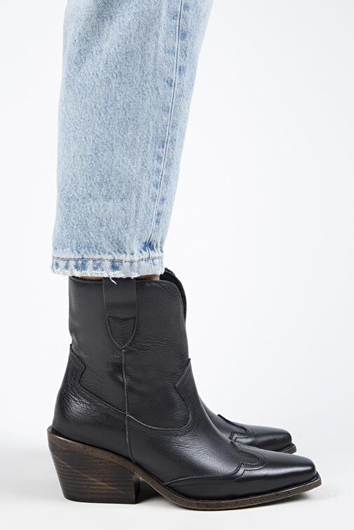 Manijero Ellinor Kadın Hakiki Deri Western Siyah Bot - Görsel 2