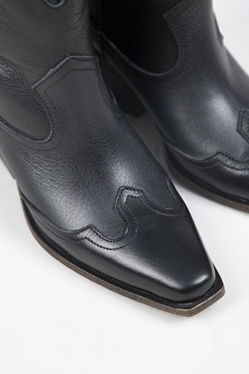 Manijero Ellinor Kadın Hakiki Deri Western Siyah Bot - Görsel 4