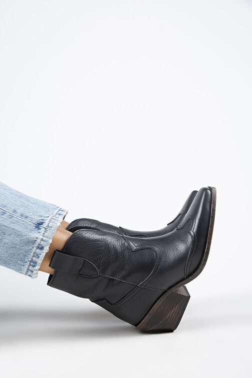 Manijero Ellinor Kadın Hakiki Deri Western Siyah Bot - Görsel 8