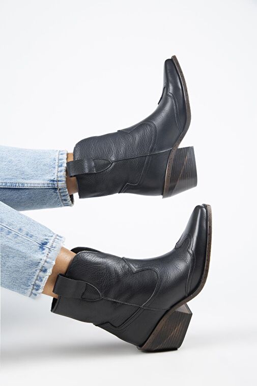 Manijero Ellinor Kadın Hakiki Deri Western Siyah Bot - Görsel 9