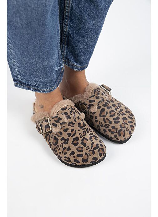 Manijero Kahverengi-Siyah Kadın Deri - Kürklü Terlik MNJ.156.01 - Görsel 2