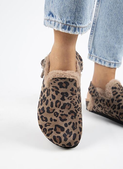 Manijero Kahverengi-Siyah Kadın Deri - Kürklü Sandalet MNJ.157.01 - Görsel 4