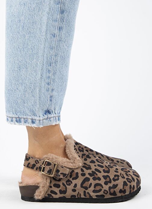 Manijero Kahverengi-Siyah Kadın Deri - Kürklü Sandalet MNJ.157.01 - Görsel 2