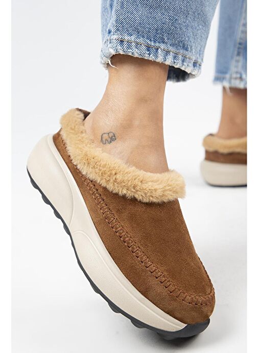 Manijero (Adela Kürklü) Kadın Hakiki Deri Sabo Taba Terlik - Görsel 2