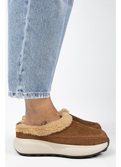 Manijero (Adela Kürklü) Kadın Hakiki Deri Sabo Taba Terlik - Görsel 3