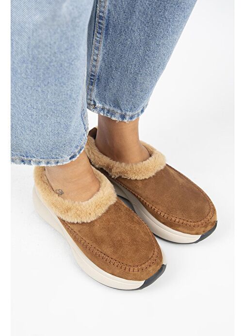 Manijero (Adela Kürklü) Kadın Hakiki Deri Sabo Taba Terlik - Görsel 4