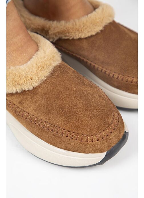 Manijero (Adela Kürklü) Kadın Hakiki Deri Sabo Taba Terlik - Görsel 5