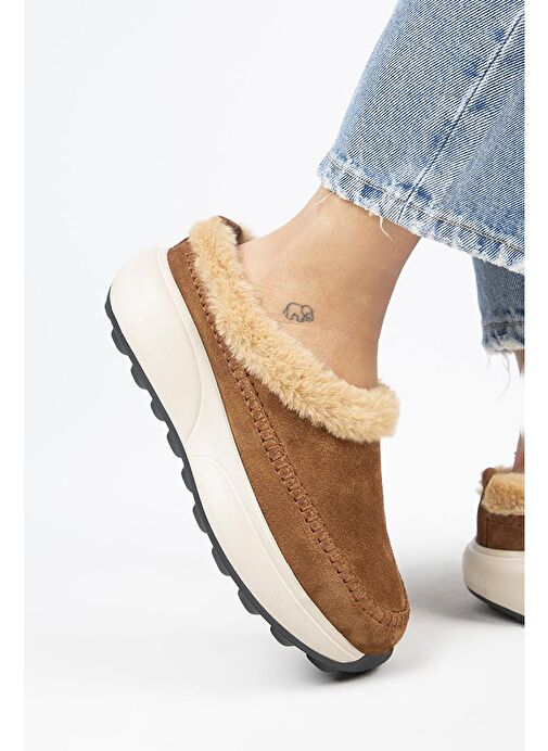 Manijero (Adela Kürklü) Kadın Hakiki Deri Sabo Taba Terlik - Görsel 7