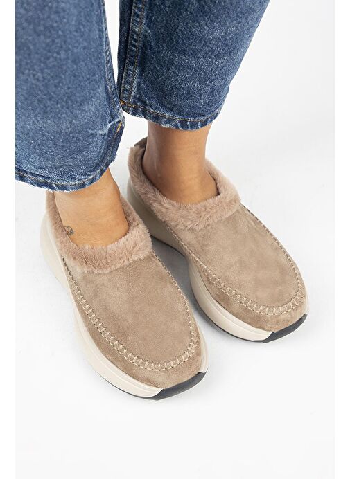 Manijero (Adela Kürklü) Kadın Hakiki Deri Sabo Vizon Terlik - Görsel 3