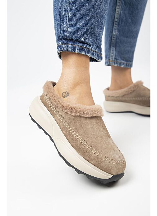 Manijero (Adela Kürklü) Kadın Hakiki Deri Sabo Vizon Terlik - Görsel 5