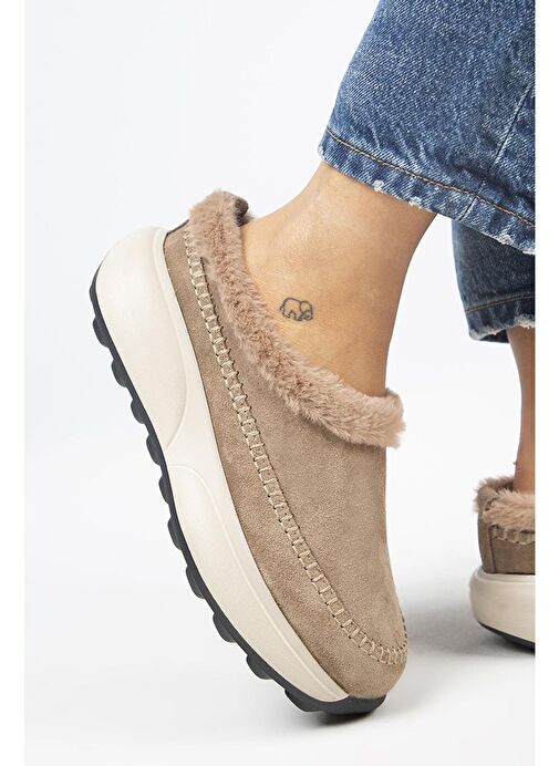 Manijero (Adela Kürklü) Kadın Hakiki Deri Sabo Vizon Terlik - Görsel 6