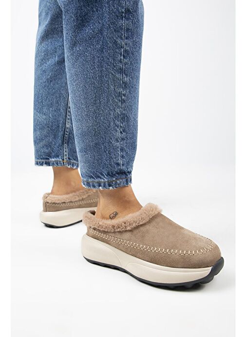 Manijero (Adela Kürklü) Kadın Hakiki Deri Sabo Vizon Terlik - Görsel 7