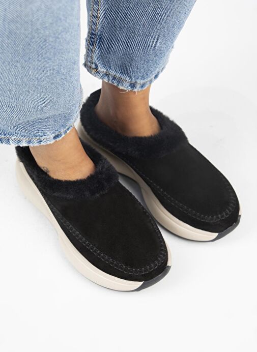 Manijero (Adela Kürklü) Kadın Hakiki Deri Sabo Siyah Terlik - Görsel 4