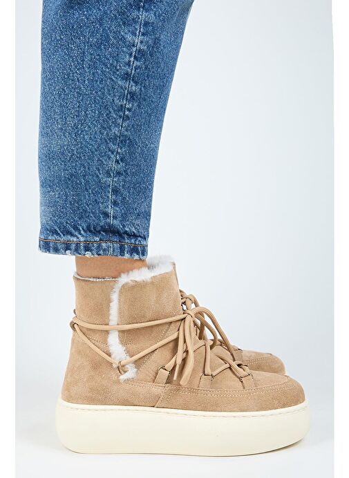 Manijero Haven Kadın Hakiki Deri Bağcıklı İçi Kürklü Kum Bot - Görsel 2