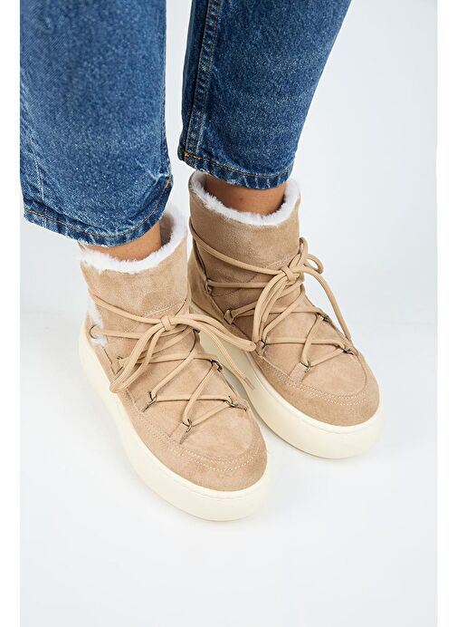 Manijero Haven Kadın Hakiki Deri Bağcıklı İçi Kürklü Kum Bot - Görsel 3