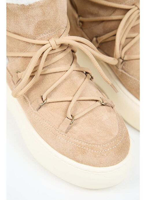 Manijero Haven Kadın Hakiki Deri Bağcıklı İçi Kürklü Kum Bot - Görsel 4