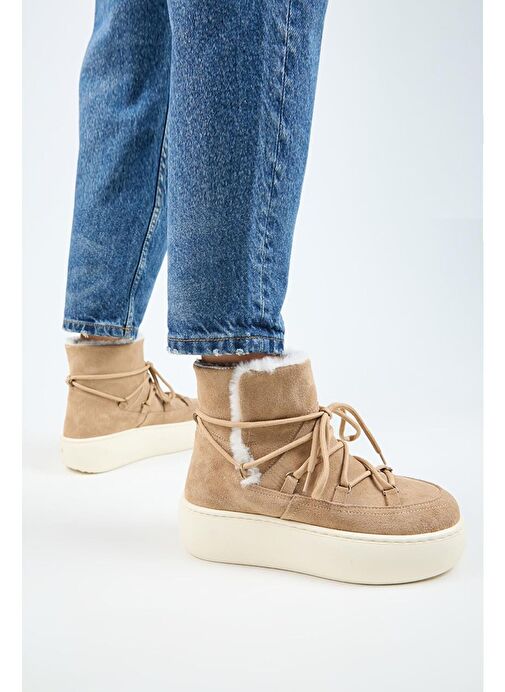 Manijero Haven Kadın Hakiki Deri Bağcıklı İçi Kürklü Kum Bot - Görsel 7