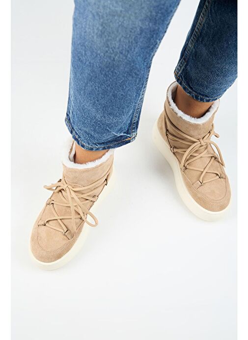 Manijero Haven Kadın Hakiki Deri Bağcıklı İçi Kürklü Kum Bot - Görsel 8