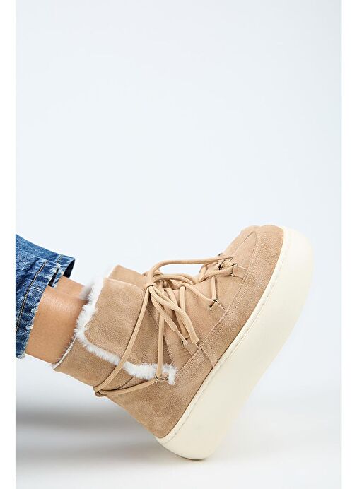 Manijero Haven Kadın Hakiki Deri Bağcıklı İçi Kürklü Kum Bot - Görsel 9