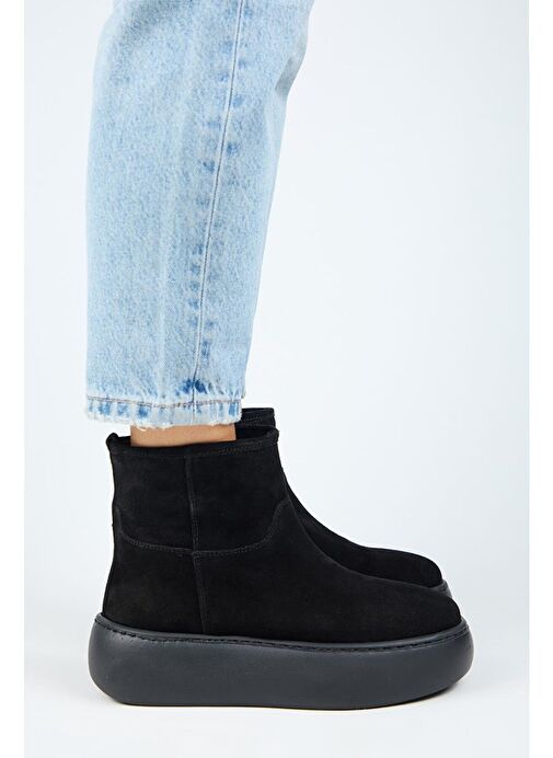 Manijero Gemma Kadın Hakiki Deri Düz İçi Kürklü Siyah Bot - Görsel 2