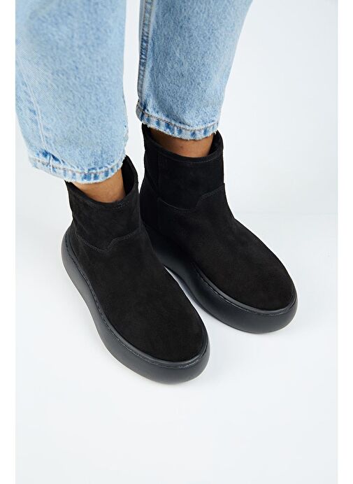 Manijero Gemma Kadın Hakiki Deri Düz İçi Kürklü Siyah Bot - Görsel 3