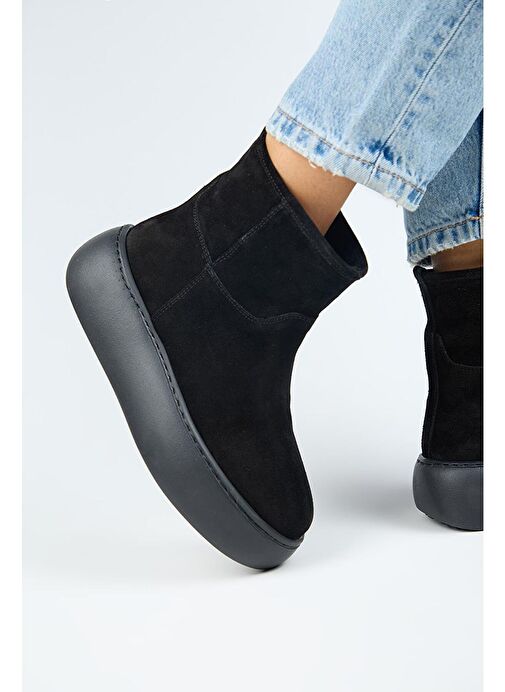 Manijero Gemma Kadın Hakiki Deri Düz İçi Kürklü Siyah Bot - Görsel 4