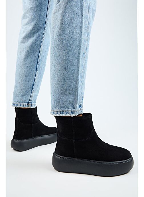 Manijero Gemma Kadın Hakiki Deri Düz İçi Kürklü Siyah Bot - Görsel 5