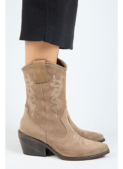 Manijero Aleyna Kadın Hakiki Deri Western Vizon Bot - Görsel 2