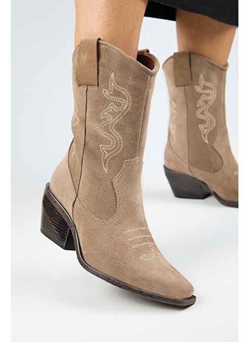 Manijero Aleyna Kadın Hakiki Deri Western Vizon Bot - Görsel 5