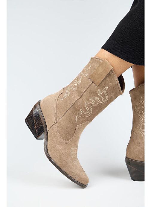 Manijero Aleyna Kadın Hakiki Deri Western Vizon Bot - Görsel 6